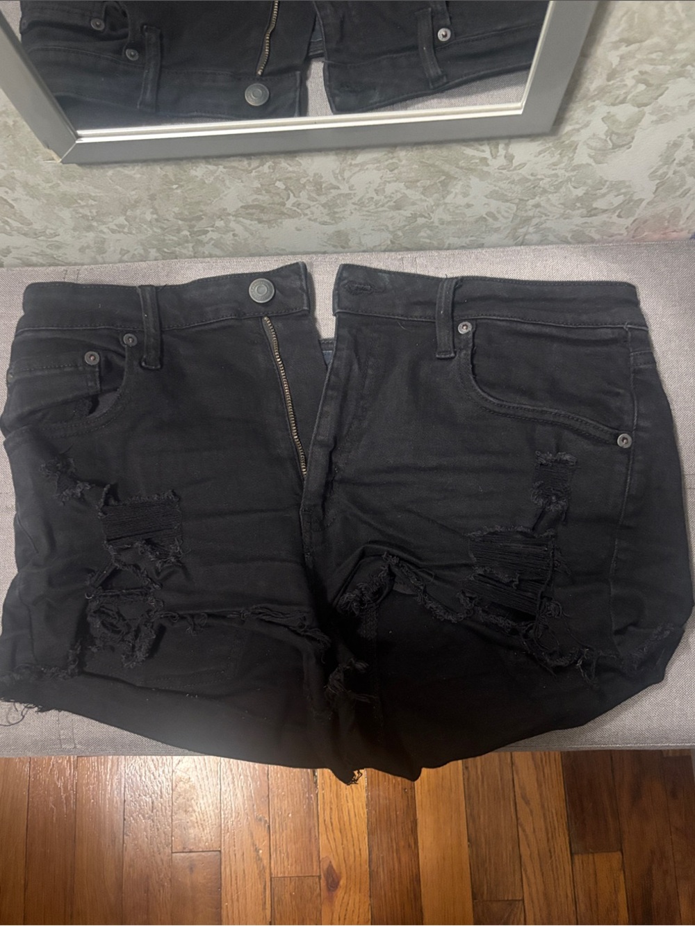 Women's Black Distressed High-Rise Denim Shorts